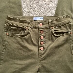 LOFT HIGH WAISTED SKINNY JEANS BUTTON FLY JEANS OLIVE GREEN SZ 4 COTTON